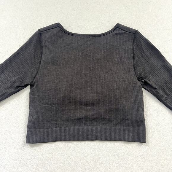 Lululemon Women Solid Black Ebb to Street Long Sleeve Cropped Top Built In Bra 6 - Picture 7 of 7